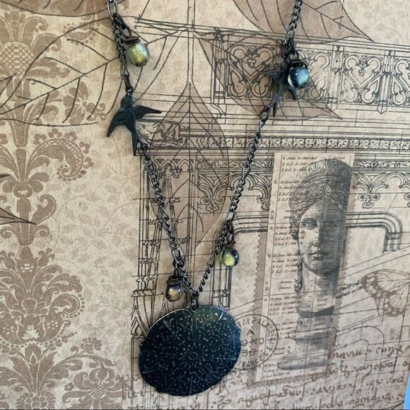 Hand crafted Dainty Black Brass Medallion Necklace - Picture 1 of 7